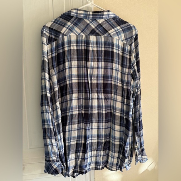 Gap Maternity Womens 1/2 Button Pullover Shirt L Blue Plaid Lightweight Flannel - Picture 2 of 7